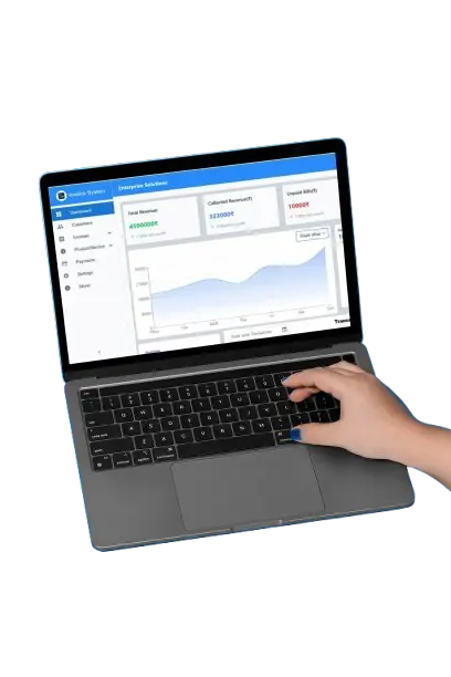 Dashboard of an ERP and Automation software showing business growth insights on a laptop