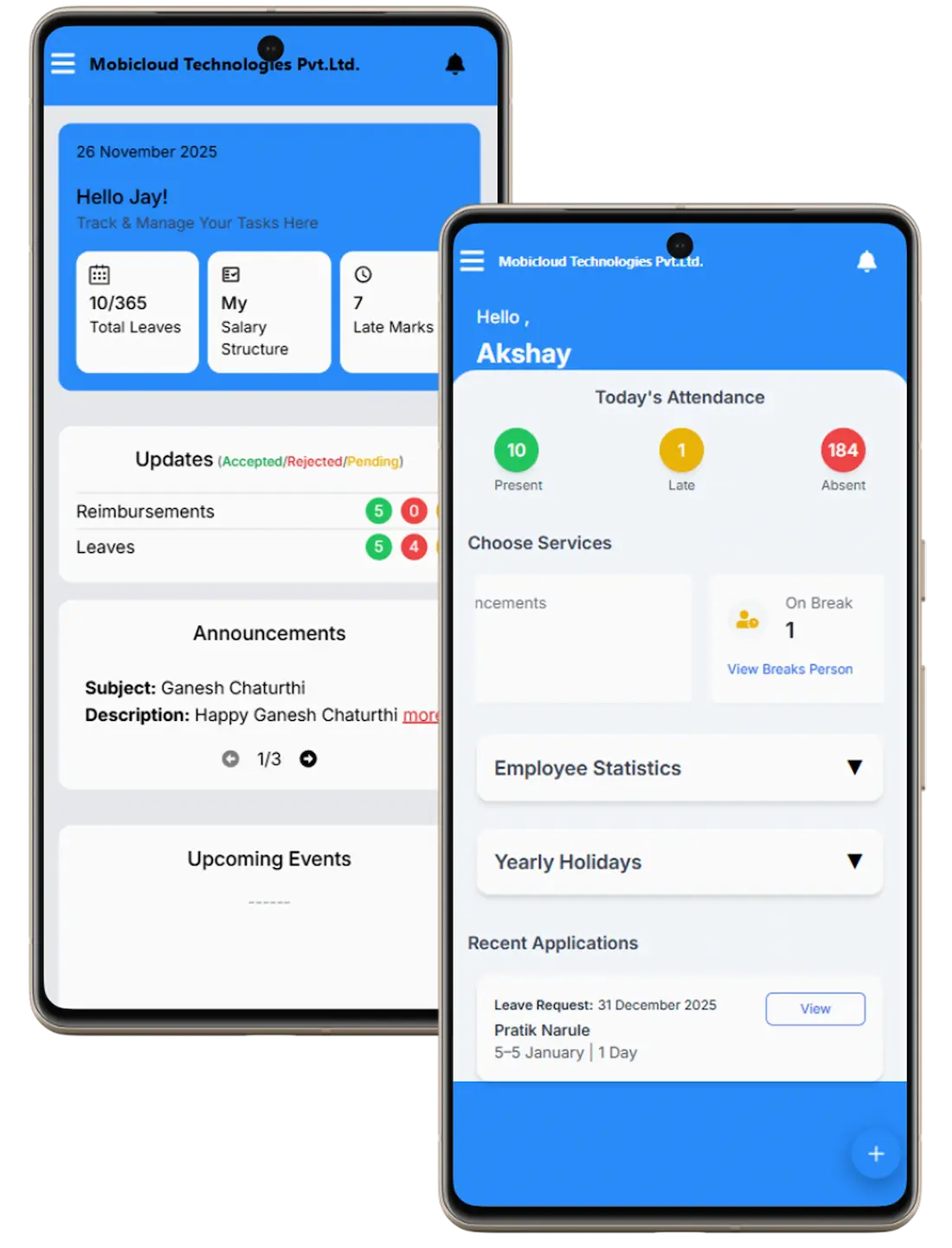 HRMS Mobile App View
