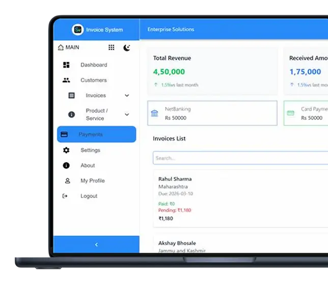 Invoice Web Dashboard View